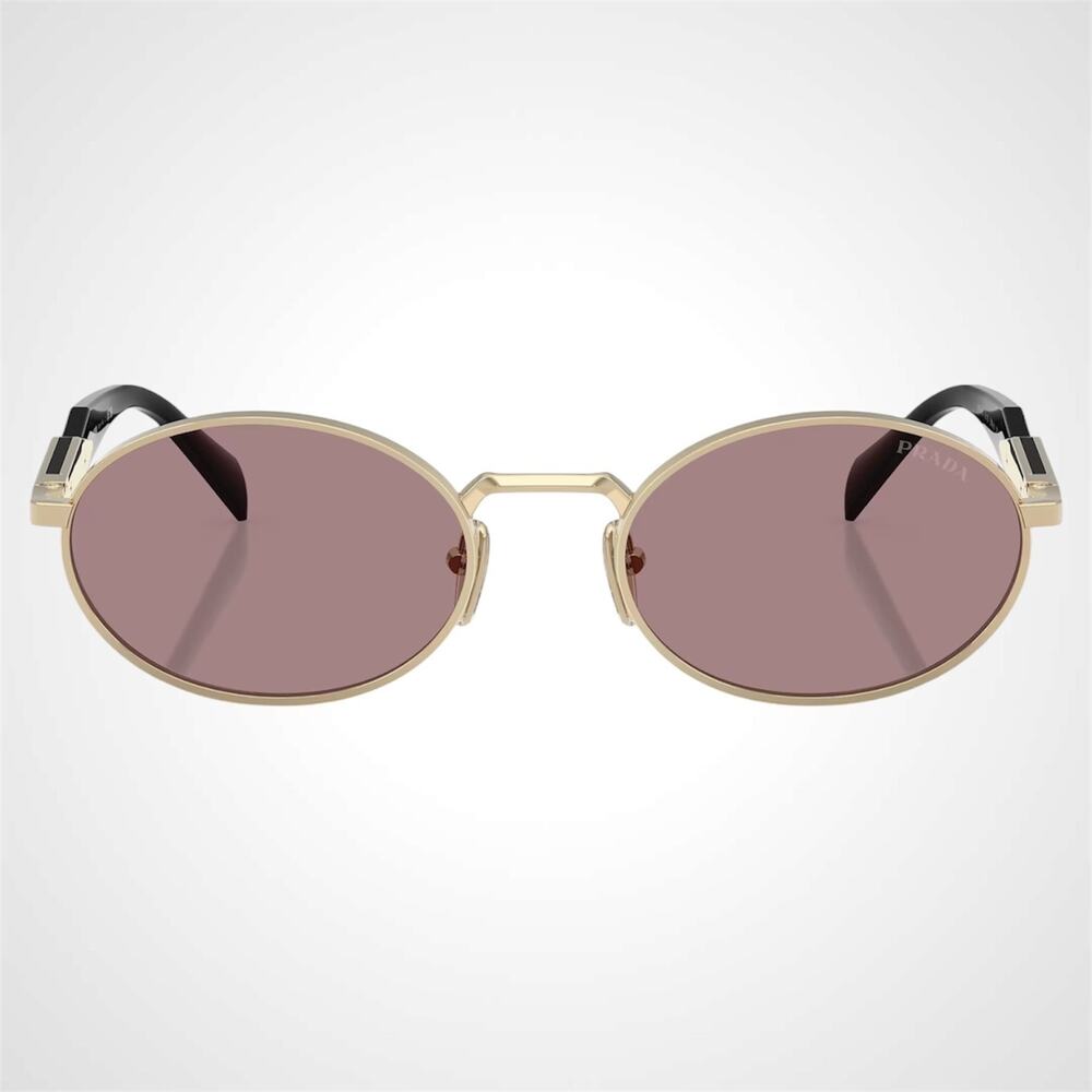 PRADA Sunglasses Gold Metal Oval Symbole PR65ZS ZVN20I Light Brown Purple Lens - Picture 2 of 6